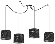 Závesné svietidlo Werona Spider, 4x čierne textilné tienidlo so vzorom, s