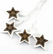 DECOLED LED světelný řetěz na baterie, 10 teple bílých diod, 1,8 m, dřevěné hvězdičky