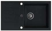 Sink Quality Natalie, kuchynský granitový drez 770x450x170 mm + čierny sifón, čierna, SKQ-NAT.C.1KDO.XB