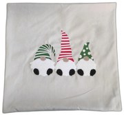 Vianočná 3D obliečka na vankúš CHRISTMAS - 3 škriatkovia 45x45 cm - šedý/červený/zelený/biely