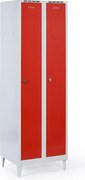 Plechová šatníková skrinka S8 na nohách, 2-dverová, 1950 x 600 x 500 mm, otočný zámok, červené dvere