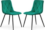 Sada dvoch jedálenských stoličiek MILO zamatové, fľaškovo zelené / čierne nohy (2 ks)