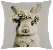 Šedý bavlneno-ľanový obliečka na vankúš s králičkom Rabbi - 45*45 cm