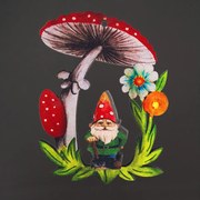 AMADEA Drevená ozdoba farebná - trpaslík a muchotrávka 9 cm, český výrobok