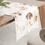 Biante Detský bavlnený behúň na stôl Sandra SA-456 Medvedíkovia zajačikovia a veveričky v oblakoch na bielom 20x120 cm