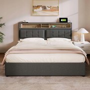 Čalúnená posteľ Led dvojlôžko 160x200 cm Usb C 4 zásuvky matrac