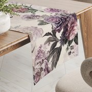 Biante Dekoračný behúň na stôl Parma PM-112 Fialové kvety na smotanovom 20x120 cm