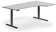 Výškovo nastaviteľný stôl QBUS, rohový, 2000x1200 mm, čierny rám, svetlošedá