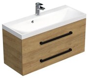 Kúpeľňová skrinka s čiernou úchytkou a umývadlom SAT Cube Way 100x53x40 cm dub Hickory mat CUBE2C100ZDH