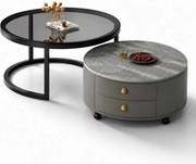 LuxuryForm DESIGN Konferenčný stolík ORION 70 × 70 / 50 × 50 cm – sivý / sivý mramor + sklo (set 2 ks)