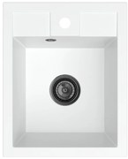 Sink Quality Ferrum 40, kuchynský granitový drez 400x500x195 mm + čierny sifón, biela, SKQ-FER.W.1K40.XB