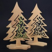 AMADEA Drevený 3D strom ihličnan s prierezom a trblietkami - mix farieb 21 cm