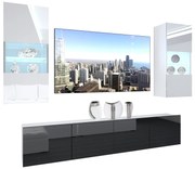 Obývacia stena Belini Premium Full Version biely lesk / čierny lesk + LED osvetlenie Nexum 107