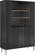 Vitrína Vesper 103 cm štvordverová - čierna / zlaté nohy
