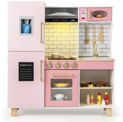 Detská kuchynka s výrobníkom zmrzliny a odsávačom kapucne a tabuľou Hracia kuchynka Drevená kuchynka Ružová