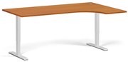 Rohový výškovo nastaviteľný stôl, 180x120 cm, 1 motor, L/P, biela podnož, čerešňa
