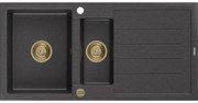 Mexen Andres, granitový drez 1000x500x200 mm, 1,5-komorový, čierna škvrnitá so zlatým sifónom, 6515101510-76-G