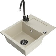 Mexen Enzo, granitový drez 576x465x174 mm, 1-komorový, čierna batéria Telma, béžová, 6506-69-670200-70