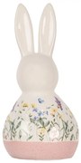 Keramická dekorácia zajačik s kvetmi - 9*8*18 cm
