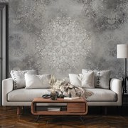 Fototapeta - Šedý vzor s mandalou (147x102 cm)