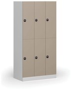Šatníková skrinka s úložnými boxmi, 6 boxov, 1850 x 900 x 500 mm, zámok s čítačkou RFID kariet, béžové dvere