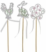 Súprava zápichov drevený zajačik, sliepočka a kvietok, 3 ks, v. 30 cm