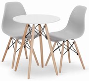 Jedálenská zostava TODI 60cm okrúhly stolový set biely + 2 stoličky OSAKA sivé
