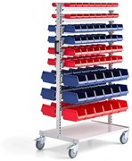 Mobilný stojan na náradie s plastovými boxami, 132 plastových boxov