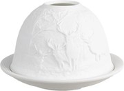 Biely porcelánový svietnik na čajovú sviečku jelene v lese Paollo - Ø 12 * 8 cm