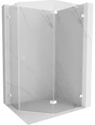 Mexen Lunar, pravý výklopný päťuholníkový sprchový kút 90 x 80 cm, 8mm číre sklo, biely profil, 831-090P-080L-20-00-P