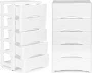 Polica s 5 výsuvnými zásuvkami, nohy s kolieskami, farebné zásuvky