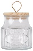 Sklenená dóza s dreveným vrchnákom a povrázkovým uchom - Ø 12 * 13 cm