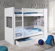 Detská poschodová posteľ z masívu borovice GASPAR so šuplíkmi a regálom - 200x90 cm - biela