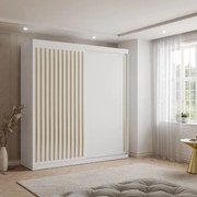 ŠATNÍKOVÁ SKRIŇA S POSUVNÝMI DVERAMI CYNTIA BIELA + ZLATÉ LIŠTY 200 cm