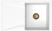 Sink Quality Obsidian, kuchynský granitový drez 790x500x210 mm + zlatý sifón, biela, SKQ-OBS.W.1KDO.XG