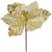 Zlatá umelá rastlina vianočná hviezda Poinsettia - Ø 23*25 cm