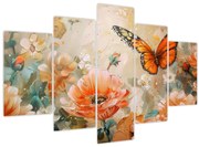 Obraz - Motýľ a kvety, olejomaľba (150x105 cm)