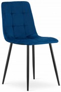 Modrá zamatová stolička KARA s čiernymi nohami