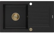 Mexen Pablo, granitový drez 752x436x161 mm, 1-komorový, čierna so zlatým sifónom, 6510751010-77-G