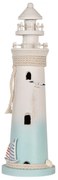 Bielo-modrá drevená dekorácia maják Lighthouse Nautic - Ø 13*42 cm