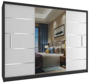 Šatníková skriňa 232 cm Belini čierny mat / biely mat s posuvnými dverami a zrkadlom  MBP SZP4/2/1B/2W1L/0/AL