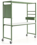 Mobilný multifunkčný stôl TEAMWORK, box na príslušenstvo, panel na náradie, zelená/biela