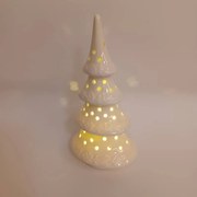DECOLED Keramický stromček, 9 x 7,4 x 17,8 cm, teplá biela, 2xLR44