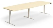 Výškovo nastaviteľný rokovací stôl QBUS, ovál, 3200x1200 mm, biely rám, breza