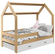 Detská posteľ DOMEČEK D3 borovica 80 x 160 cm Rošt: Bez roštu, Matrac: Bez matraca, Úložný box: S bielym úložným boxom
