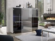 KOMODA BEATE LED ČIERNÁ + ŠEDÉ ZÁSUVKY + BIELY KORPUS VYSOKÝ LESK 136 cm