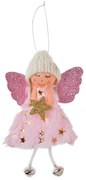 Ružová látková závesná dekorácia anjel s hviezdičkou - 8*3*15 cm