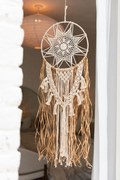 Béžovo-hnedý lapač snov s lykovými prúžkami a Macramé - Ø 32*95 cm