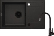 Deante Corio, 1-komorový granitový drez 670x440x175mm + flexibilná drezová batéria, čierna matná, DEA-ZRCPG113
