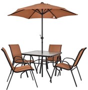 Záhradný nábytkový set TOROS - 4 stoličky + 1 stôl, slnečník